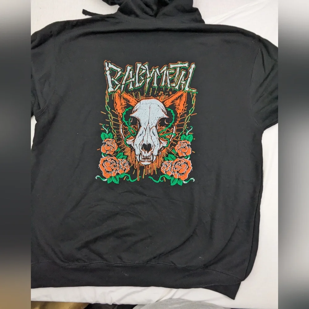 Babymetal Band Merch Skull Graphic Front Zip Black Hoodie XL